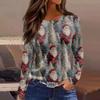 Women's Fashion Hem Slit Casual Christmas Printed Round Neck Long Sleeve Top