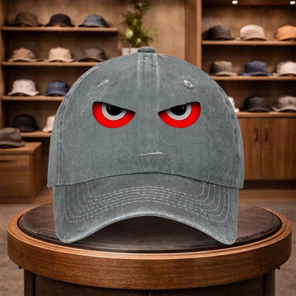 Angry Face Print Baseball Cap Adjustable Fitted Casual Bucket Hat Lightweight Woven Buckle Closure Fashionable Outdoor Hat