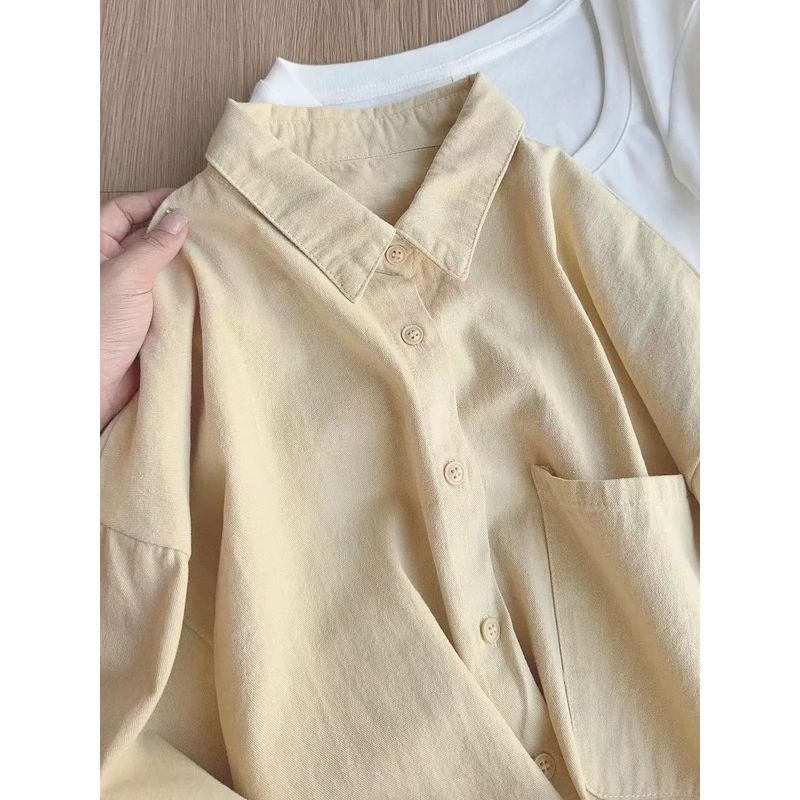 Pure Cotton Bandage Dress Rose Pink Shirt for Women Inner Wear Base Loose All-Matching Slimming Long Sleeve Shirt Coat Trendy