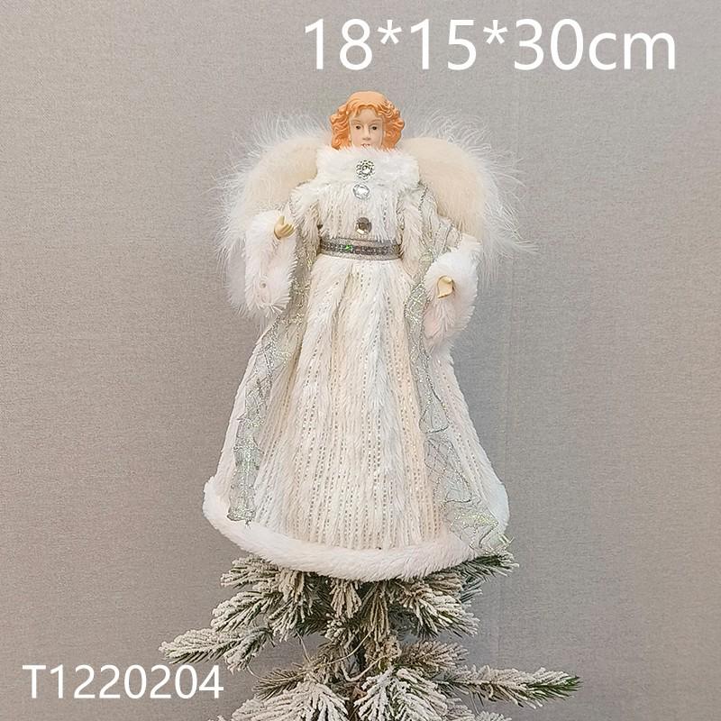 Christmas Angel Tree Topper with Star and Plush Wings