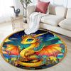 Fantasy Dragon Castle Round Area Rug,Carpet Rug for Living Room Bedroom Sofa Playroom Decor,Non-slip Floor Mat