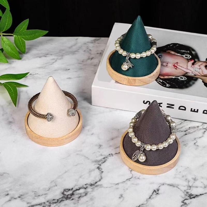 Stylish Wood and Velvets Cone Shaped Storage Stand Suitable for Bracelets Enhancing Decors with Efficient Organization