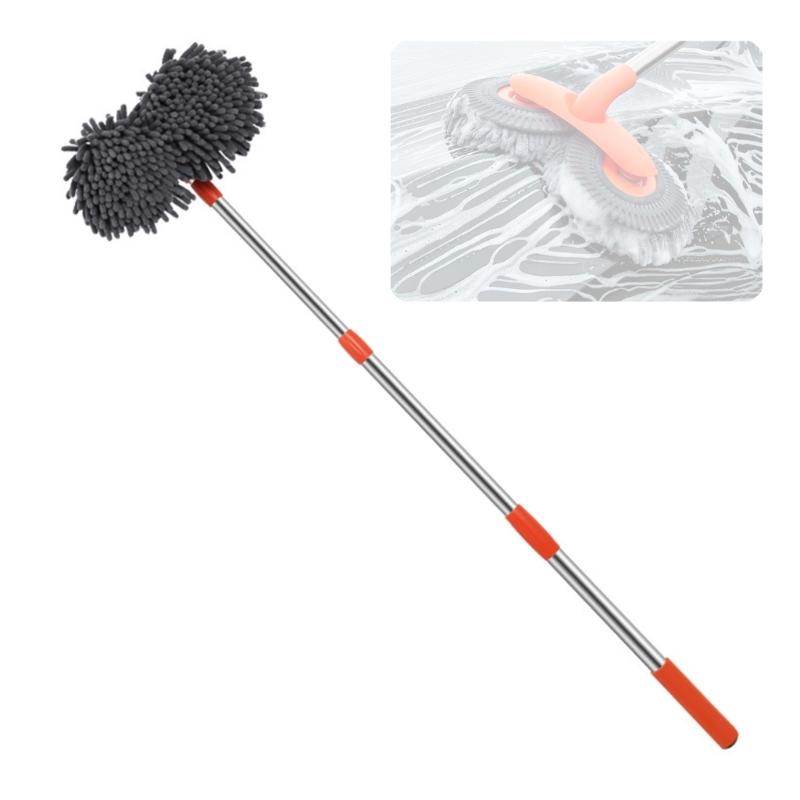 Long Handle Car Wash Mop with Soft Fiber Head for Rooflines, Windshields, Body Panels, Regular Vehicle Washing, and Easy Storage Tasks