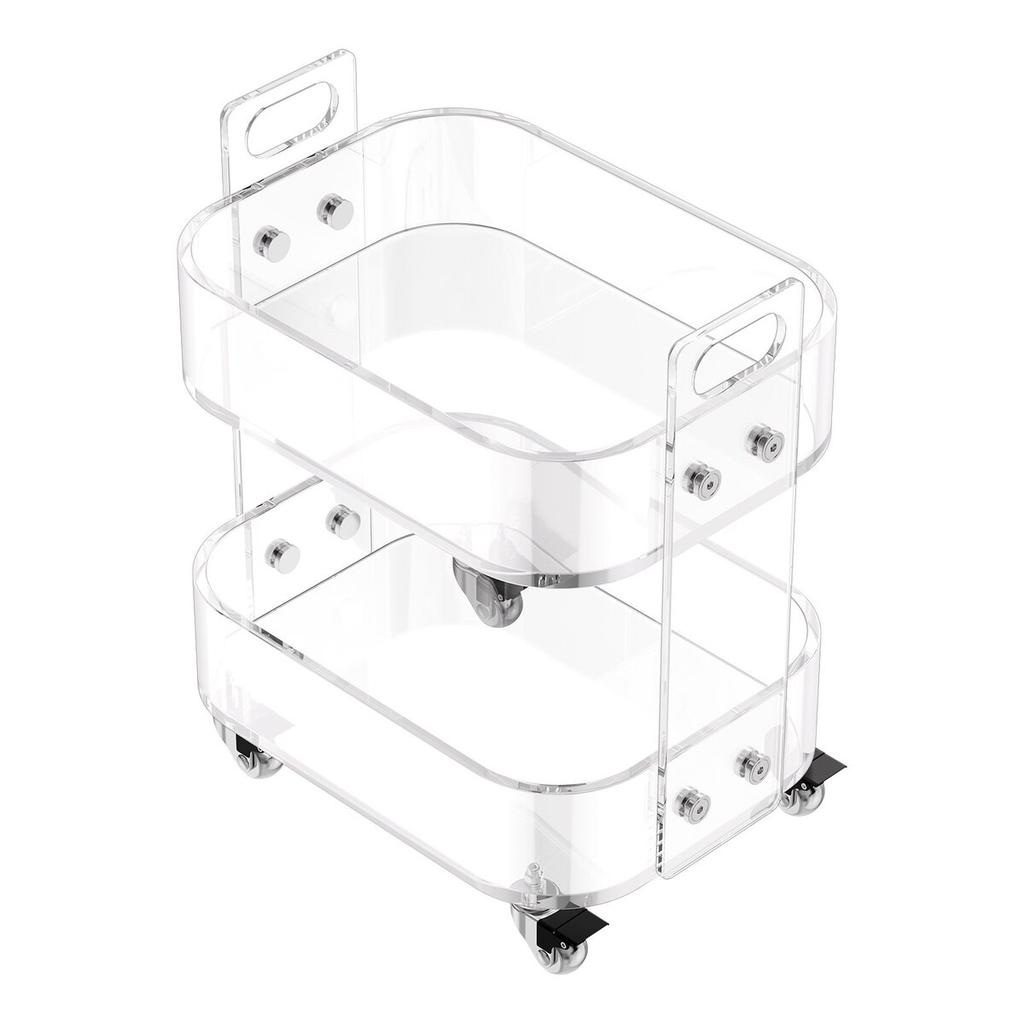 Acrylic Table with Wheels, 2 Tiers Mobile Cart Table, Modern Rolling Acrylic Storage Desk, Clear Nightstand Side End Desk, for Living Room, Bedroom,