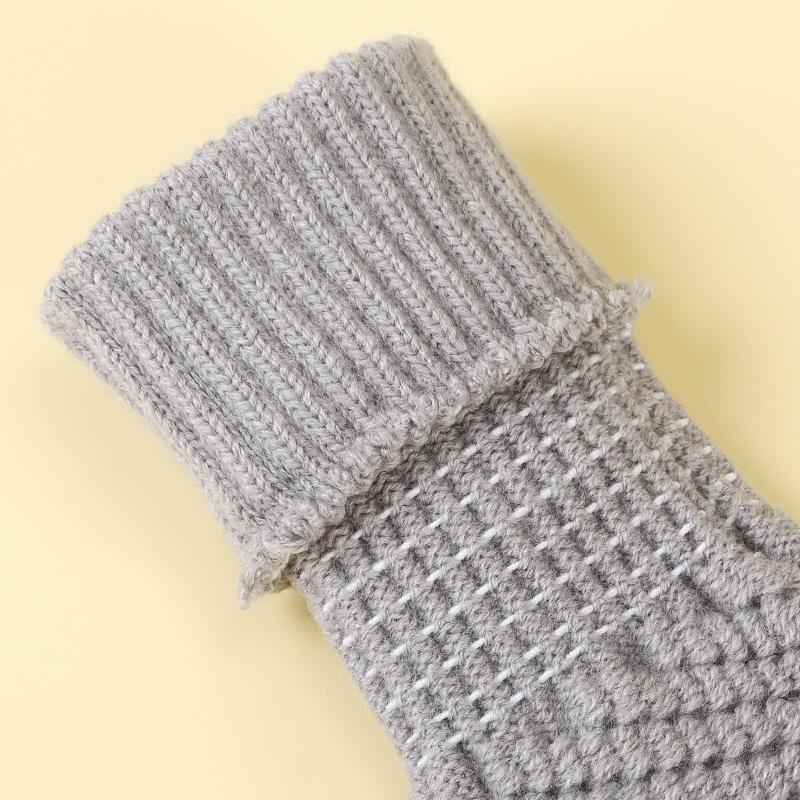 Winter Plus Velvet Simple Warm Gloves Touch Screen Cold Proof Outdoor Riding Solid Color Gloves Five Finger Wool Windproof Gloves