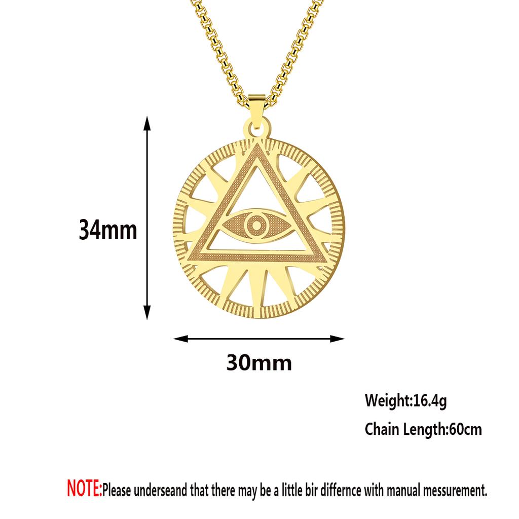 Kinitial Punk All Seeing Eye Necklace Illuminati Pyramid Pendant Hip Hop Jewelry Gift for Women Party Chain