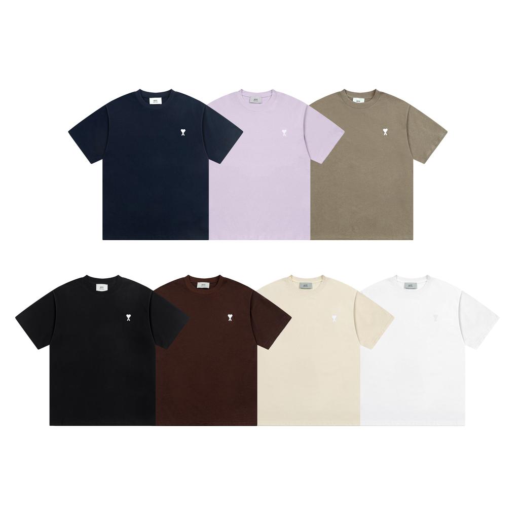 AMI 2025 Summer New Love Embroidered Logo Couple Cotton Short Sleeve Round Neck T-shirt