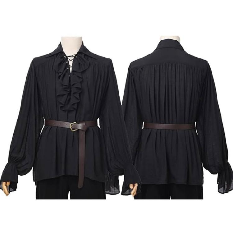 Vikingly Style Halloween Shirt Steampunks Gothic Blouse With Ruffled Sleeves Design For Men’s Costume