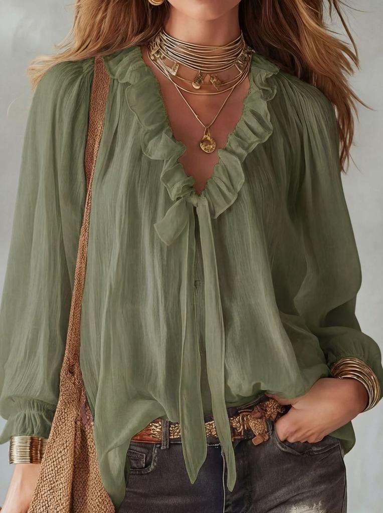 Streetwear Style Ladies V Neck Shirt With Splicing Design For Casual Wear