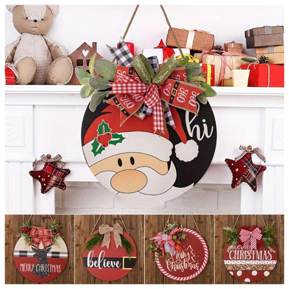 Hanging Santa Wreath Door Pendant Wood Front Door Pendant Christmas Wreaths Signs  For Front Door