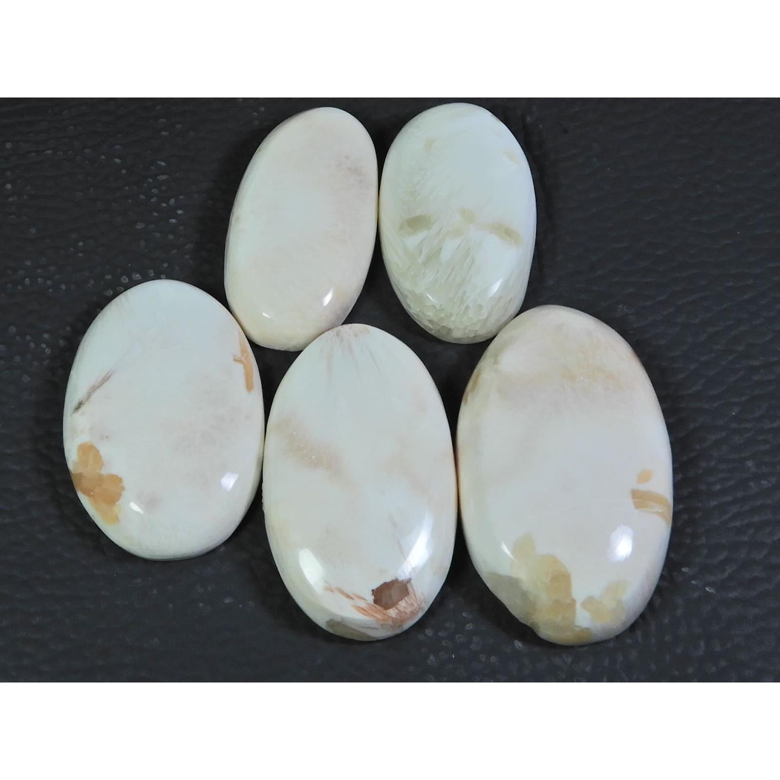 

05Pcs Natural Scolecite oval Cabochon Loose Gemstone Lot 206Cts. A-772