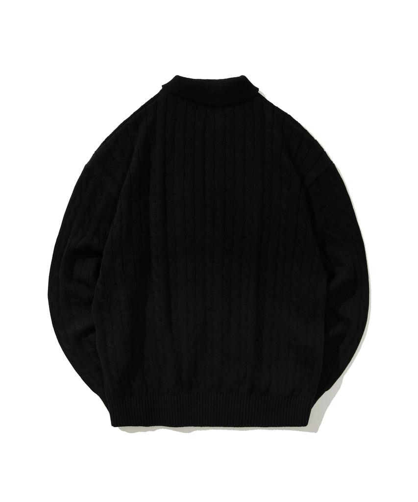 YALE Heritage Dan Cable Polo Knit_Black