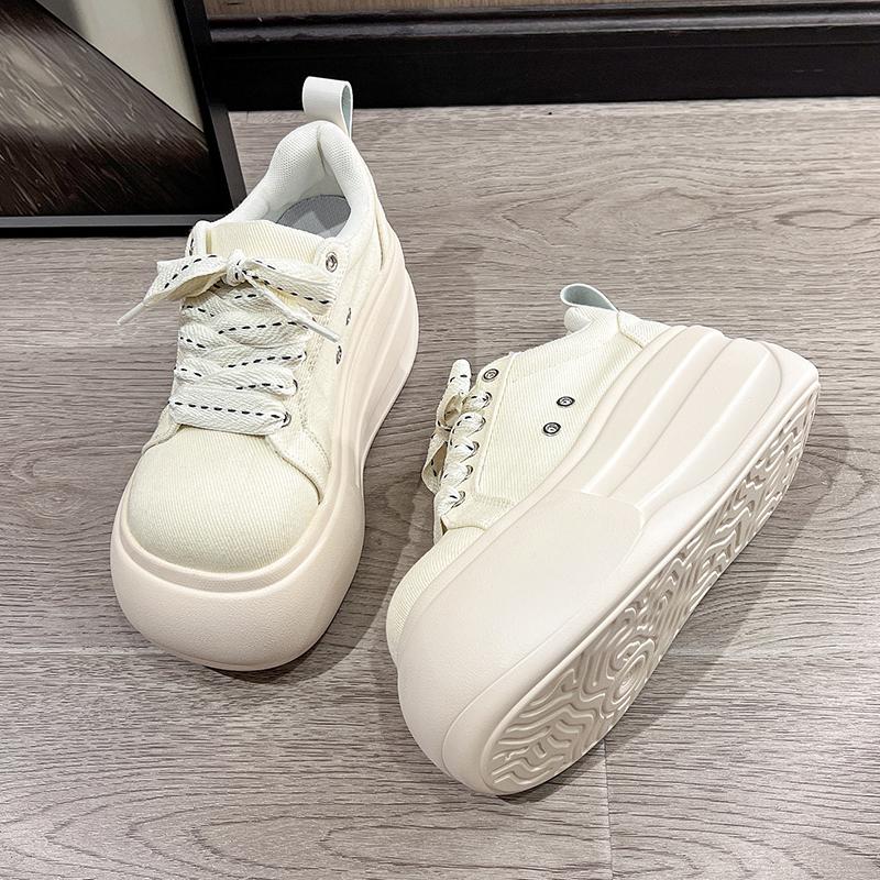 Fashion 8cm Canvas Vulcanize Casual Shoes Women 2025 Spring Autumn Platform Wedge Sneakers Breathable High Brand Ladies Shoes