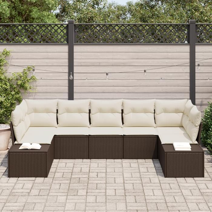 VidaXL Ensemble de canapé de jardin 7 pièces avec coussins Marron Poly Rotin 3347208