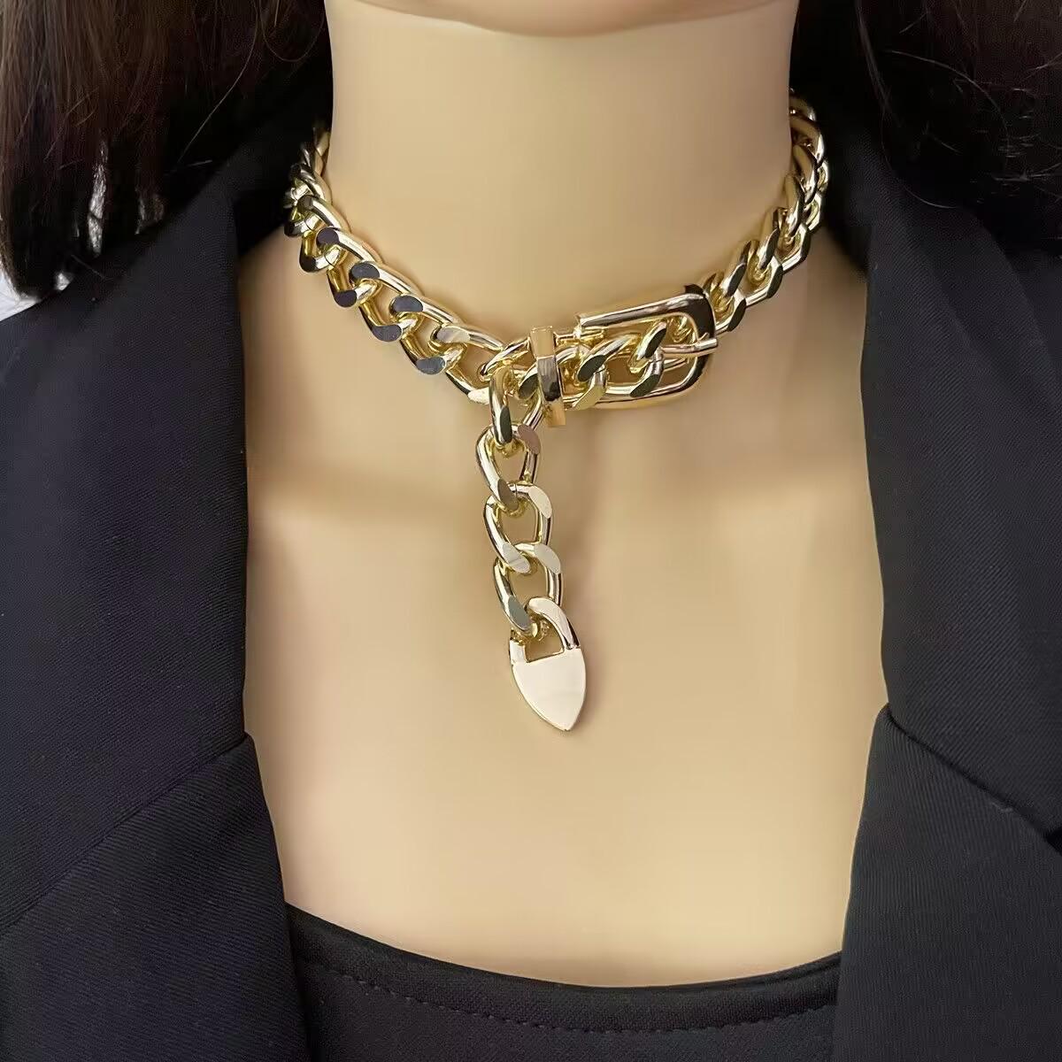 Retro Punk Thick Chain Necklace for Women - European & American Fashion Metal Clavicle Chain