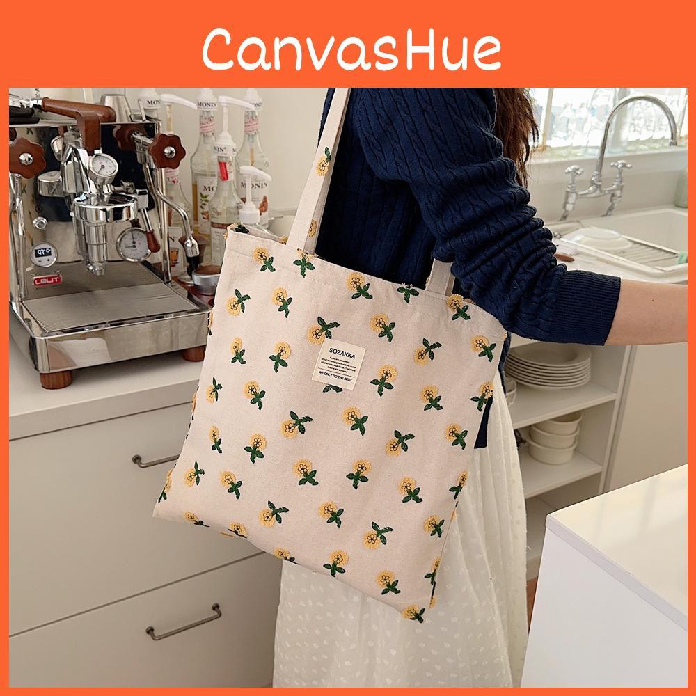 Trendy Street Style Canvas Tote Bag For Women Large Capacity Floral Design