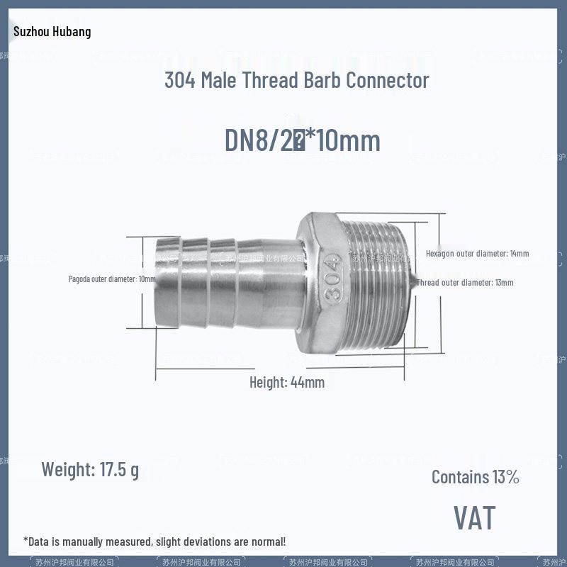 1" Hexagonal Barb Connector, 304 Stainless Steel for Water Pipe Hose, 316 Male Thread Plug