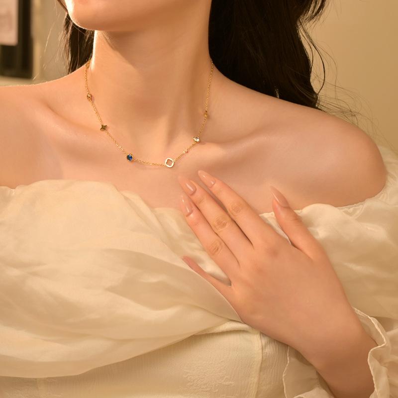 Non-Fading Light Luxury Four-Leaf Clover Coloured Zirconia Necklace Women's New High-Class Sense Of The Collarbone Chain