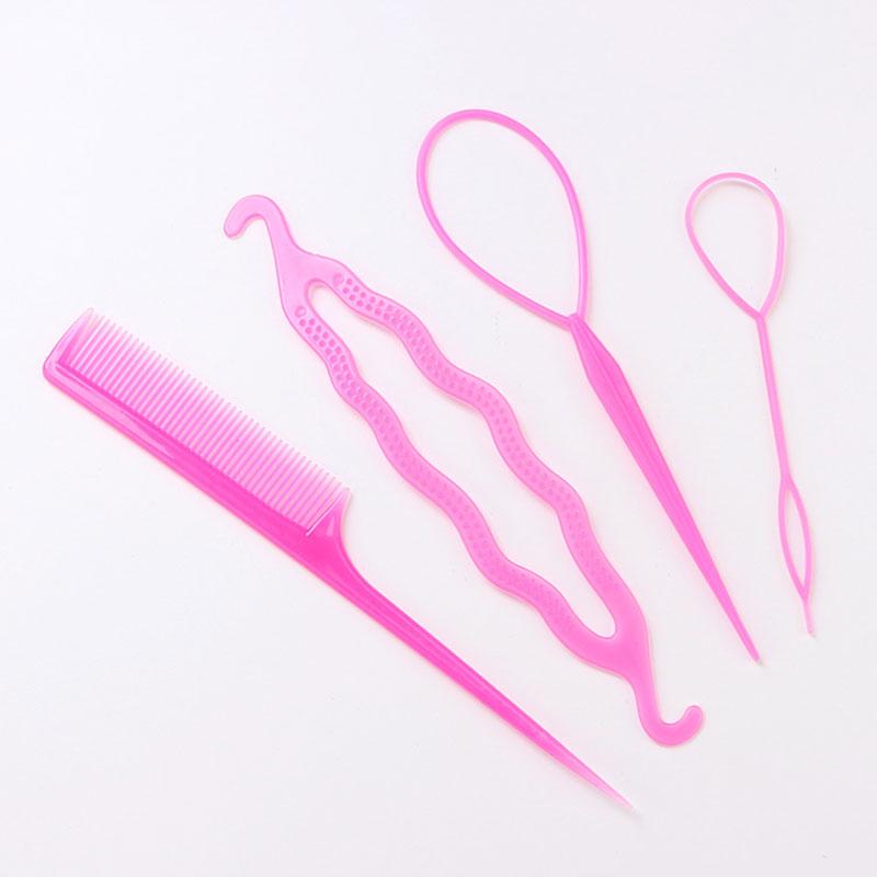 4 peças/conjunto de grampos de cabelo de pente de plástico, dount bun, trança de cabelo, ferramentas de modelagem de cabelo faça você mesmo, acessórios de penteados, 6 cores