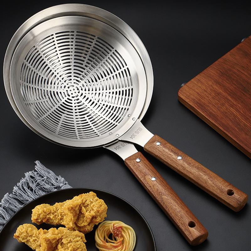 304 Stainless Steel Kitchen Large Colander Wooden Handle Strainer French Fries Filter Scoop Noodle Dumplings Sieve Skimmer