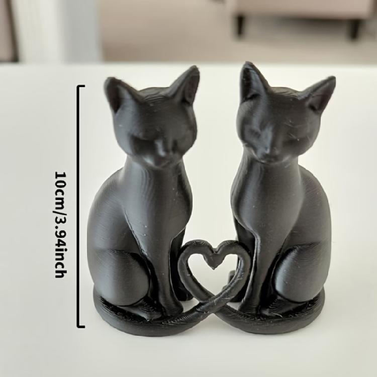 Cute Small Cats Sculpture With Heart Design Black Kitten Couple Figurine For Bedsides Table And Wedding Parties Present