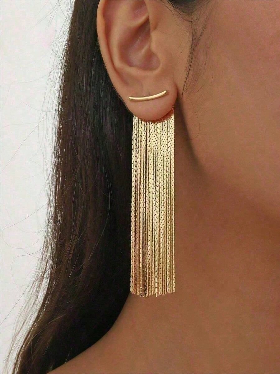 

1 Pair Chain Tassel Pendant Earrings, Elegant Minimalist Style Jewelry Fashion Earring For Women - Lightweight Nickel-Free Design золотой