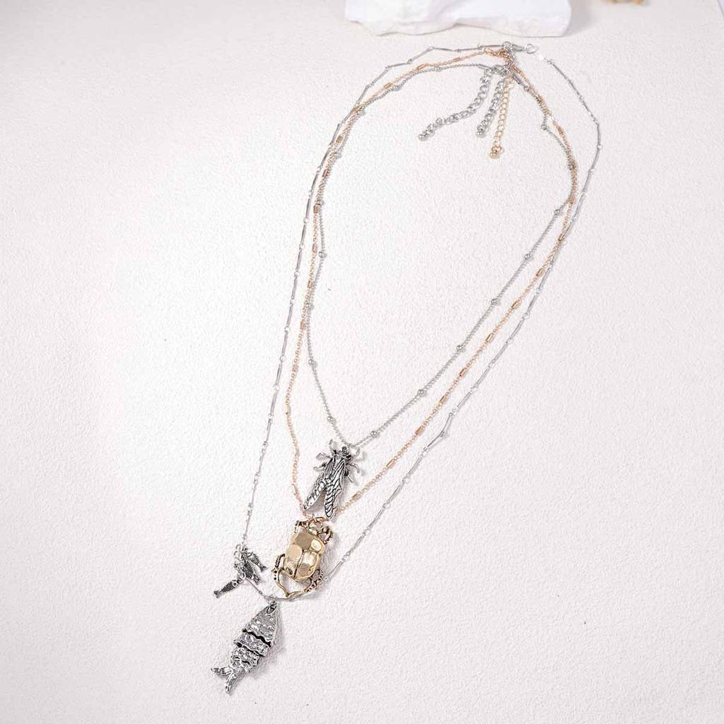 ZA cross-border personalized trend animal insect alloy beetle cicada fish pendant multi-layer necklace high-end versatile model