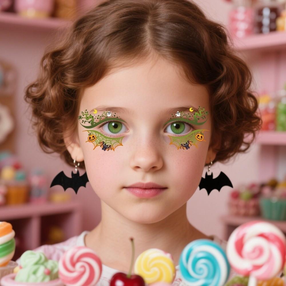 Pumpkin Ghost Skull Halloween Face Tattoo Cartoon Halloween Bat Face Stickers  Enhance Atmosphere