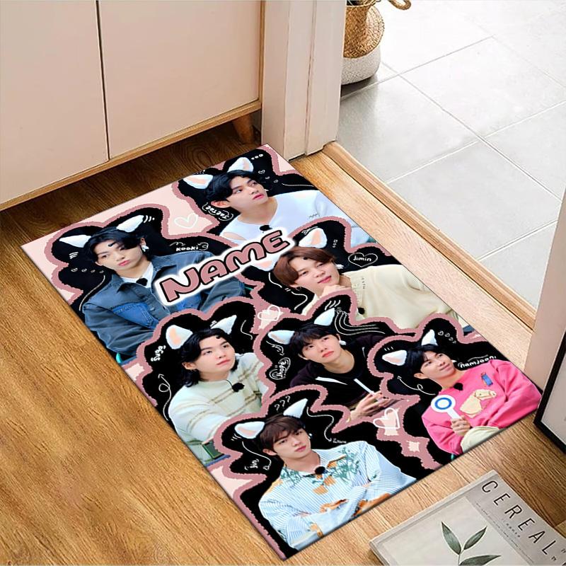 Custom Name K-pop Stars Group Rug for Living Room, Game Rooms, Office, Bedroom, Floor Mat Playful Design, fan gifts Christmas decor