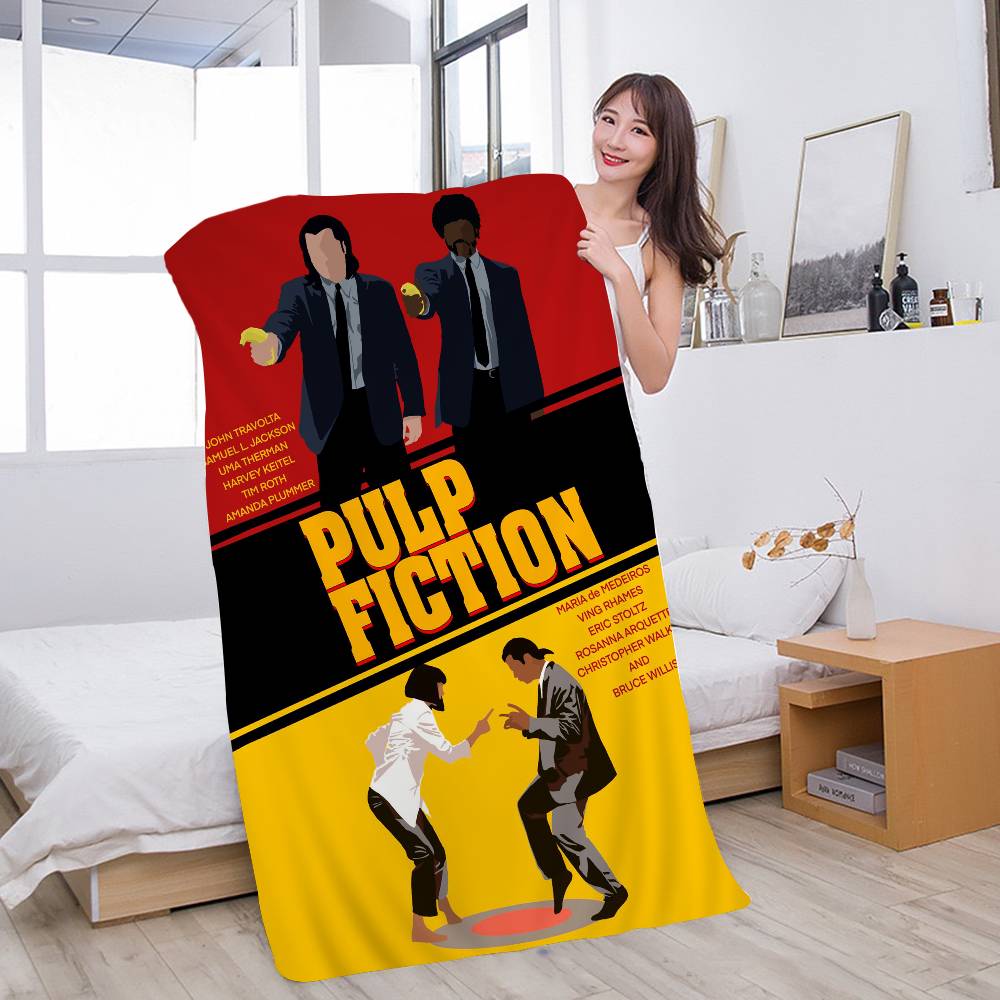 Pulp Fiction Film Classico Quentin Tarantino Coperta in Microfibra Teli da Spiaggia Stampa Oversize Asciugamano Coperta Super Assorbente