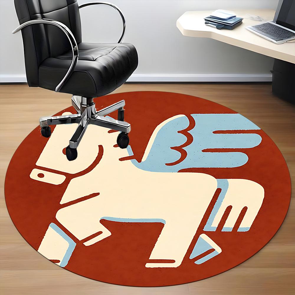 1pc Pegasus Winged Horse Office Round Area Rug, Under Office Chairs Bedroom Living Room Home Decor, Room Deco