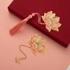 Lotus Shape Leaf Metal Bookmarks Chinese Style Hollowed Tassel Bookmark  Stationery Gift