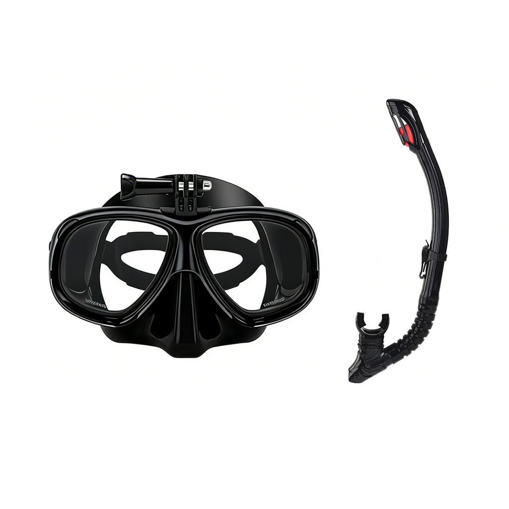 Snorkeling Mask with Action Cam Mount Dry Snorkel Set Comfortable Silicone Diving Goggle for Travel Easy Breathing