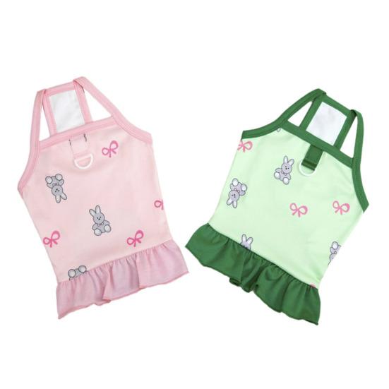 Dog Slip Dress Spring Summer Bunny Print Ruffle Hem Pet Sleeveless Dress Breathable Pet Costume Outfit Apparel for Small Dogs Cats