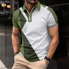 Men's Fashionable Slim-Fit Colour-Blocked Collared T-Shirt Polo Shirt