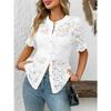 Fashion Lace Shirt Women Spring Summer Short Sleeve See Through Casual Blouse Ladies Button Sweet Tops O Neck Elegant Loose Casual Clothing