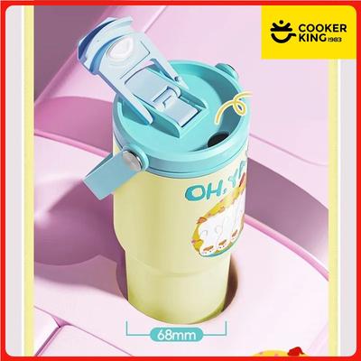 COOKER KING Cartoon Hot Water Bottle Thermos Cup Stainless Steel Insulation Tumbler Coffee Mugs with Handle Leak Proof Straw Cup
