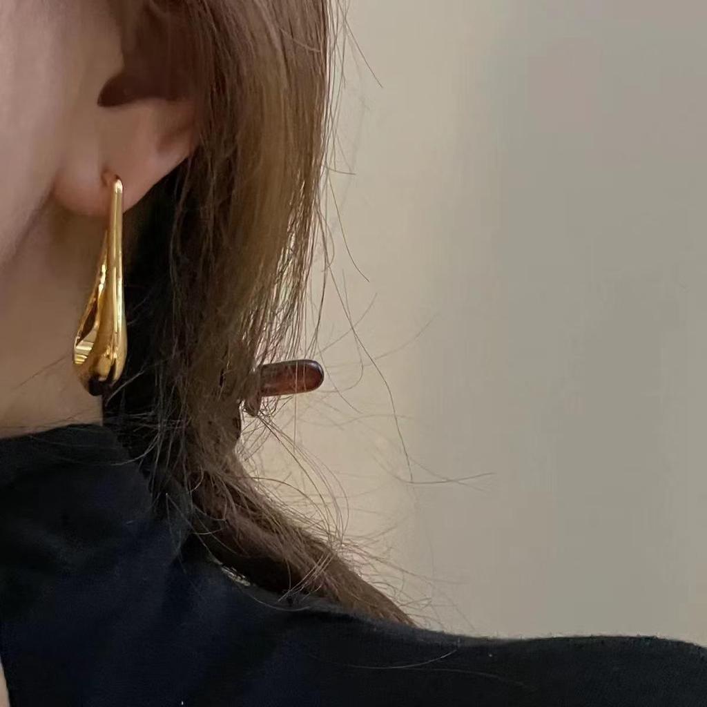 Minimalist U-Shaped Water Drop Earrings - French Design, Elegant Luxury Style for Women