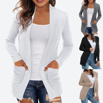 Women Coat Solid Color Simple Knitted Great Stitching Autumn Sweater Cardigan for Daily Wear