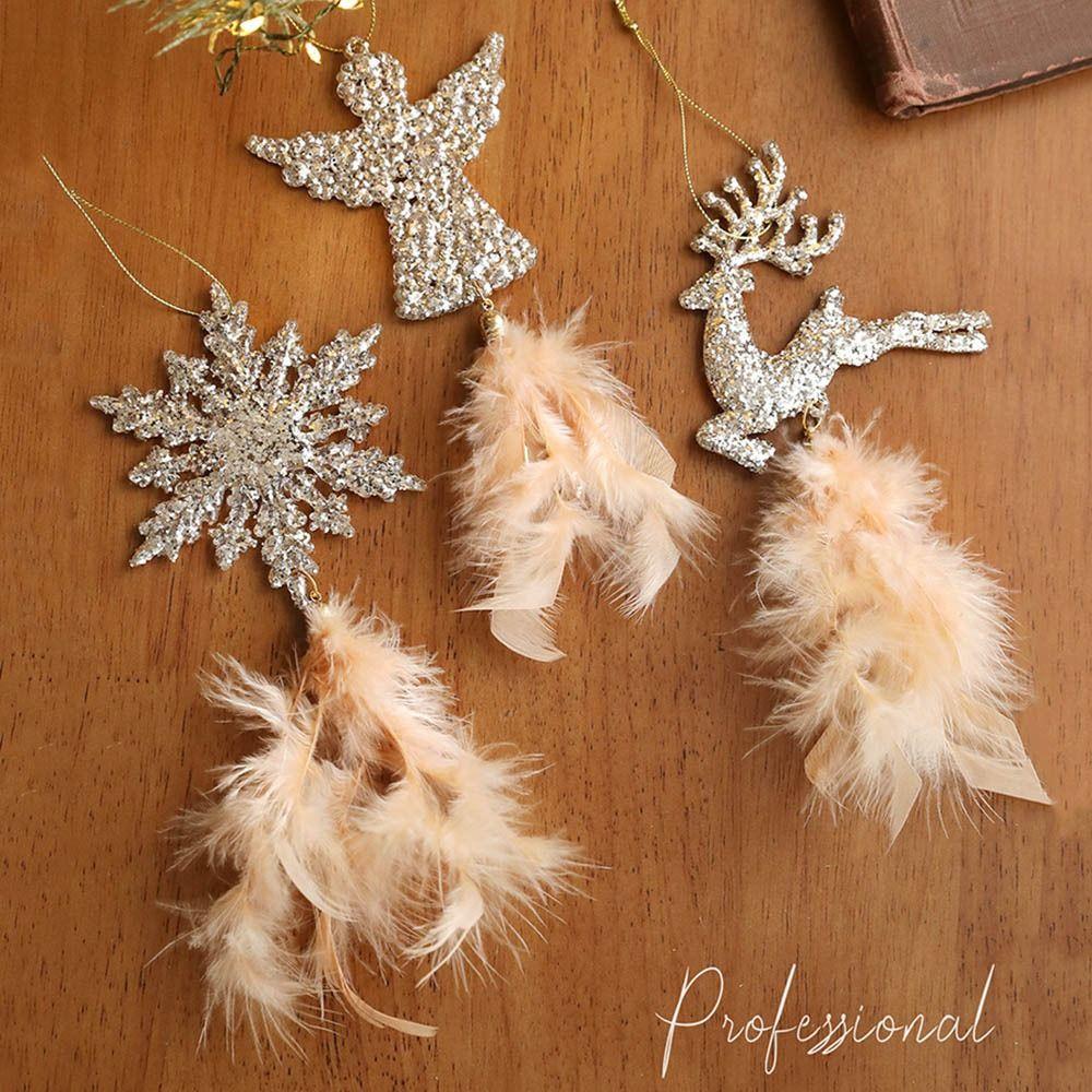 Plastic Christmas Tree Feather Pendant Snowflake Elk Christmas Hanging Decoration Feather Angel Hanging Ornament