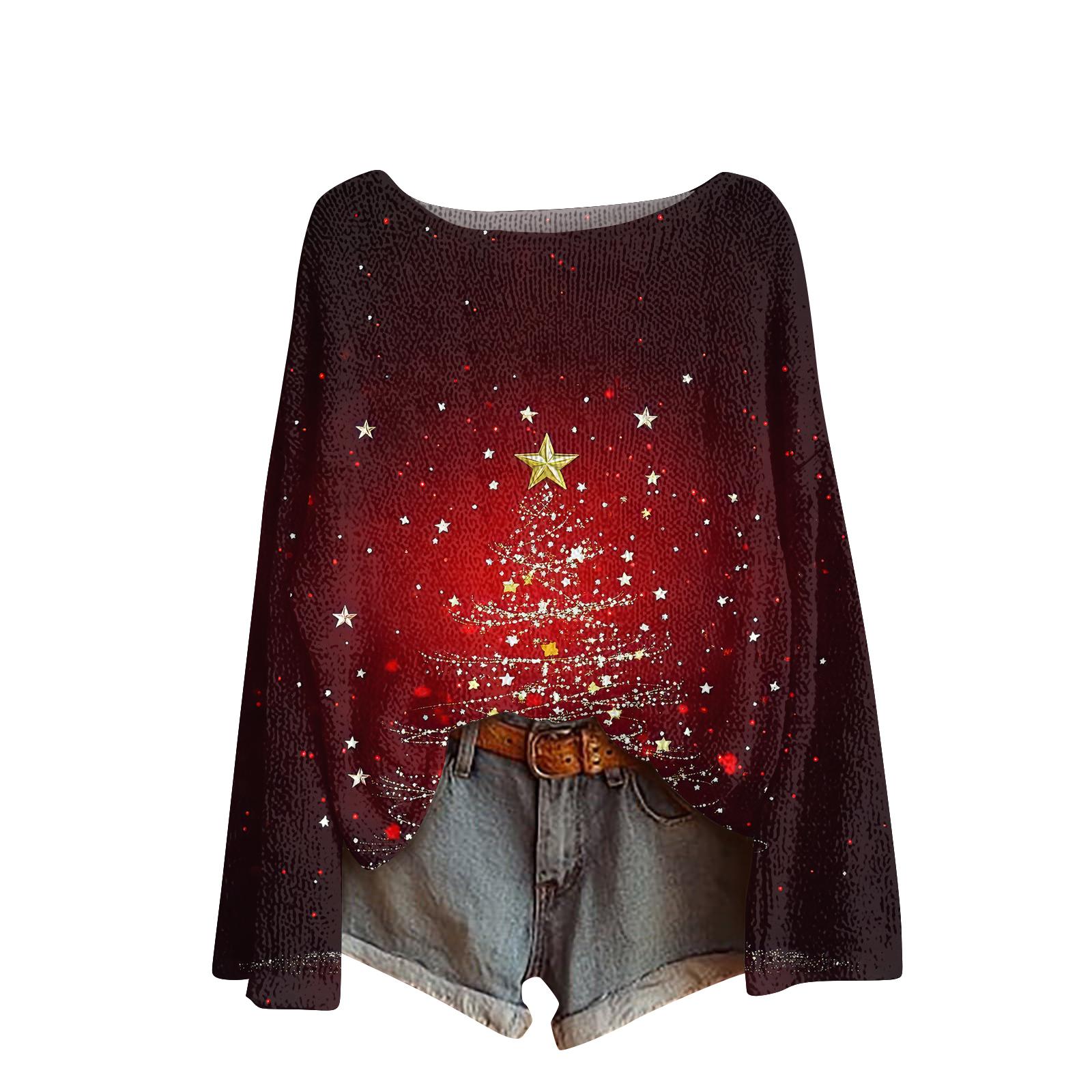 

Женский модный повседневный трикотажный свитер с длинным рукавом и рождественским принтом, круглый вырез L