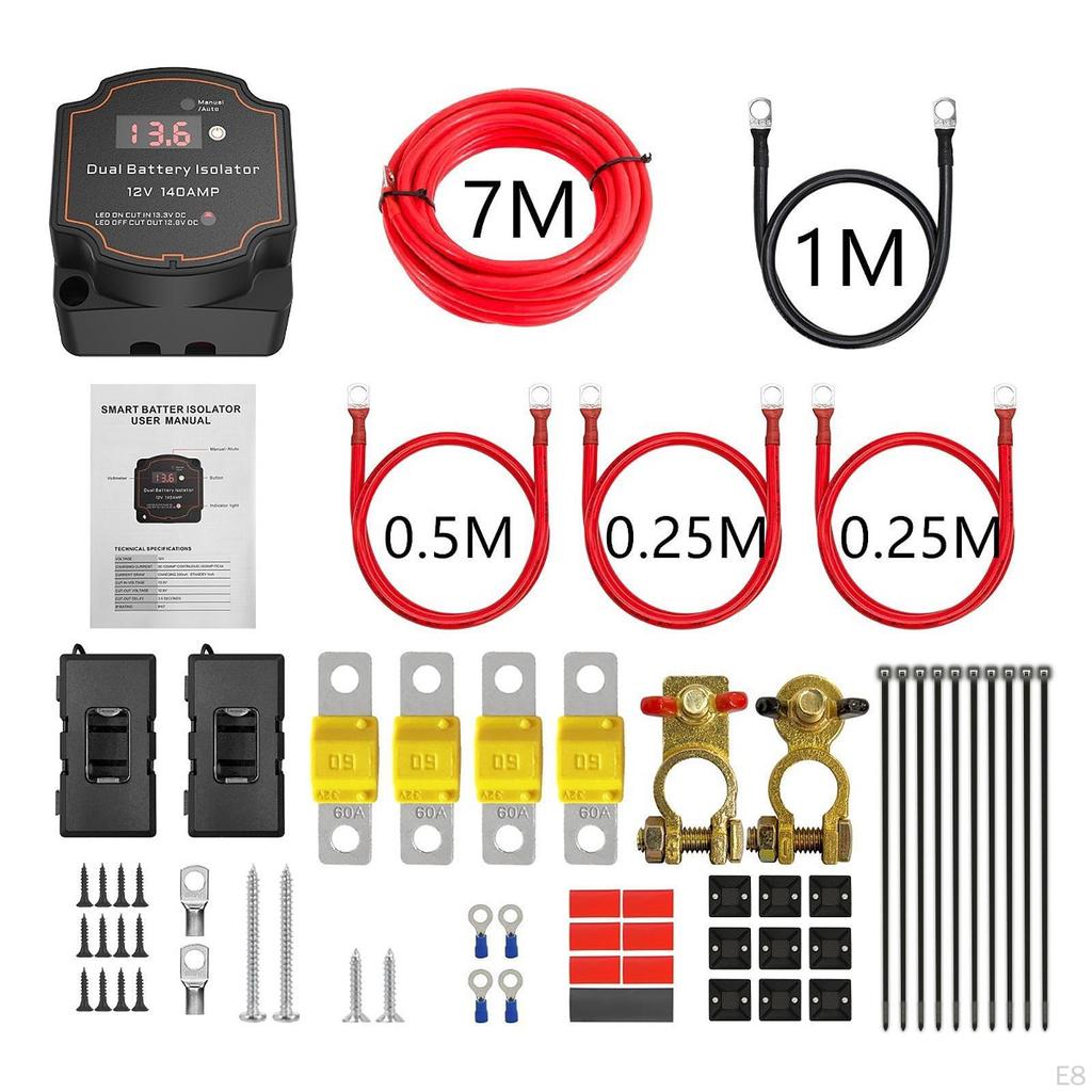 Smart Double Power Supply Isolator Kit 12V 140Amp Efficient with LED Screen for Boat UTV RV Vehicle