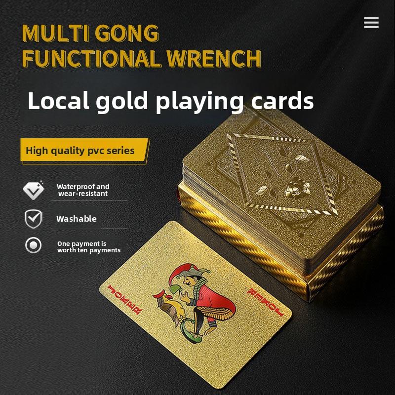 Goldfolien Poker PVC Spielkarten Wasserdicht Reißfest Verdickt Cool Gold Poker Karten Plastik Magische Karten Sammlerstücke
