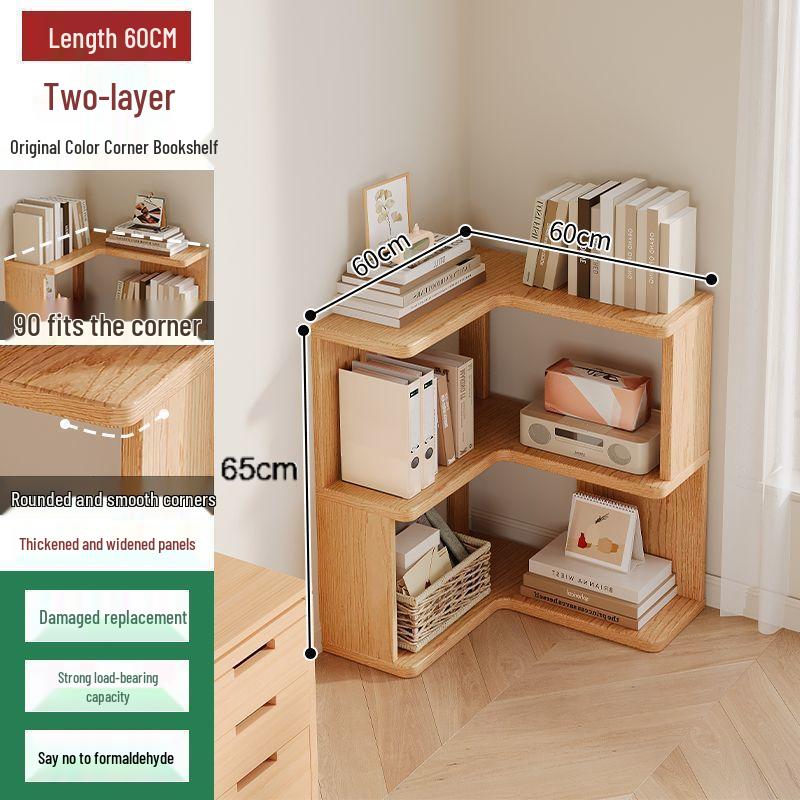 Solid Wood Corner Bookshelf - Multi-layer Storage Rack for Living Room
