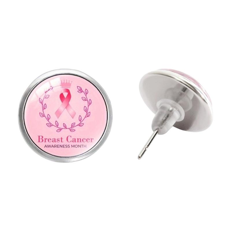 

Stylish Breast Cancers Awareness Earrings Gemstones Glass Material Ear Accessories For Fashionable Outfit Pairing