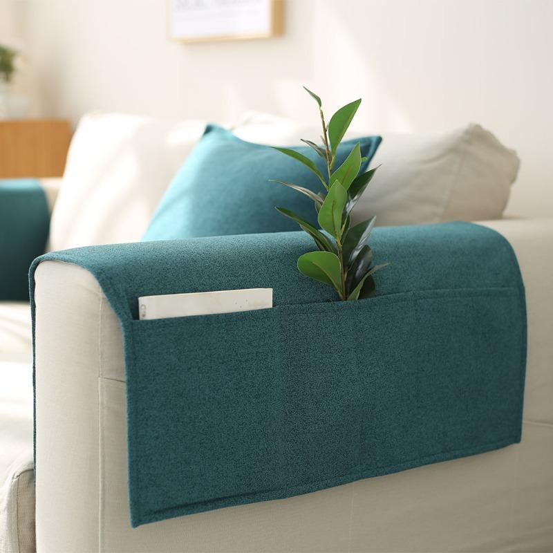 New Cotton and Linen Sofa Armrest Towel Four Season Anti Slip and Dustproof Armrest Pad Home Decoration Storage Remote Control Books