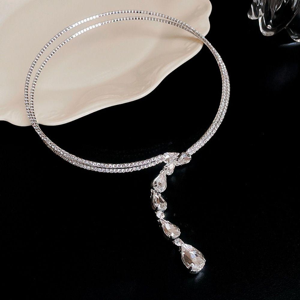 Sparkling Zircon Rhinestone Choker Water Drop Women Neck Jewelry Elegant Crystal Necklace Gifts