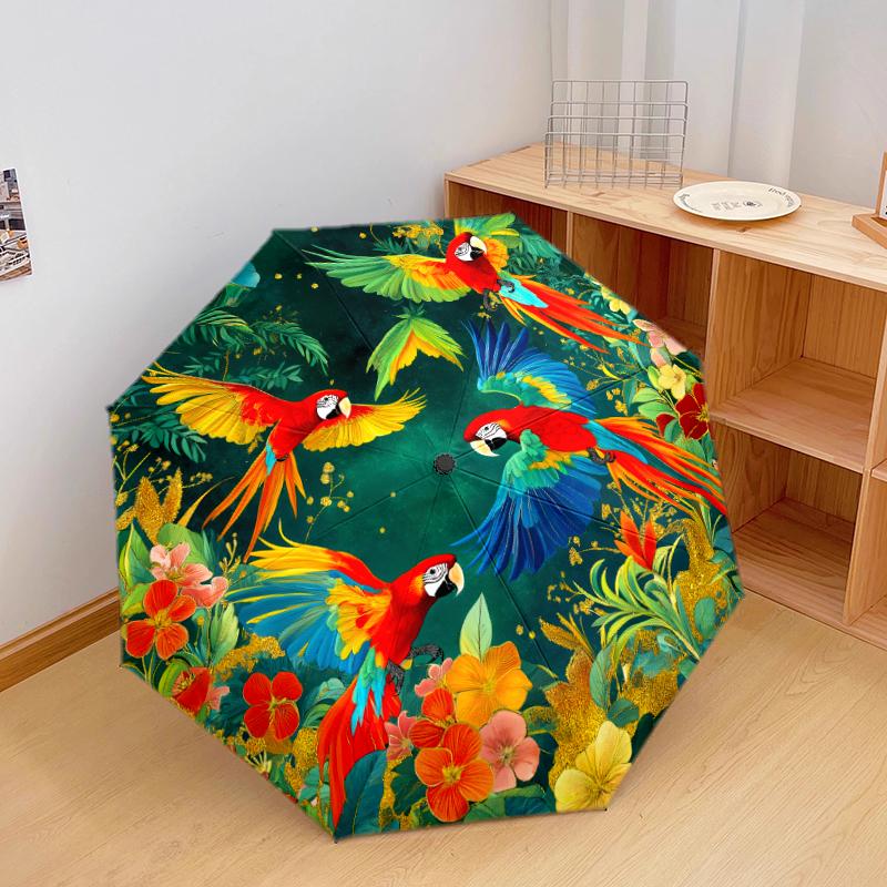 1 PC Automatic Folding Umbrella - Macaw Pattern, Portable & Foldable Design with 8 Ribs, Christmas Birthday Gifts