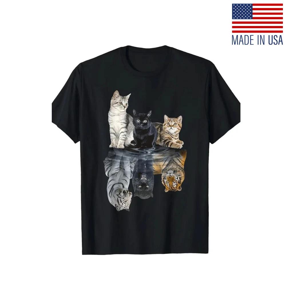 Футболка с принтом «Отражение кошки в зеркале Лев Гепард Тигр Кот» Перепечатка Размеры S-5XL 4XL