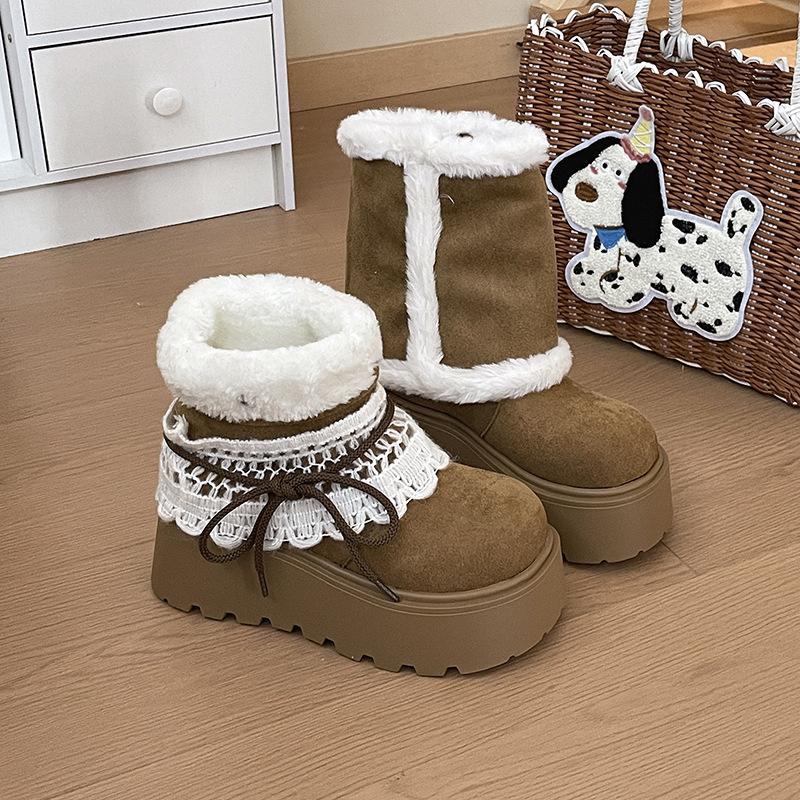 Women's thick soled snow boots with plush insulation 2026 new winter height increasing and cotton wool boots